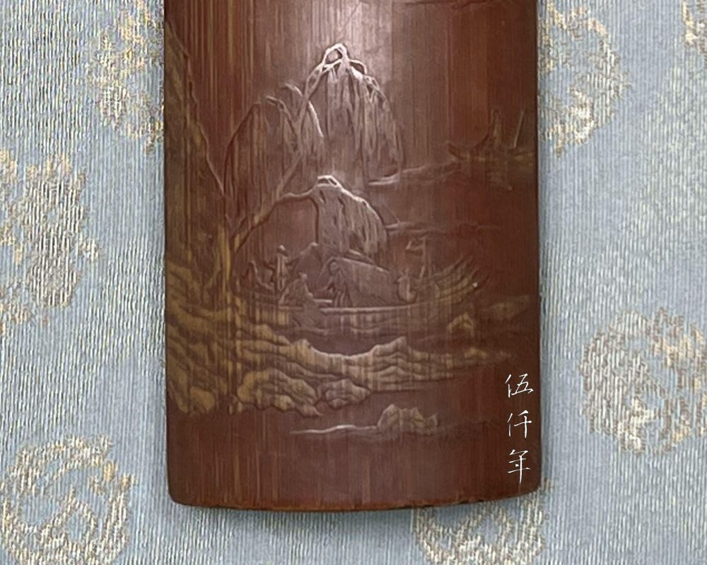 ◆希少 美品 1900年頃(清朝末期)◆剔紅/堆朱 蜀江文、蝶、燕、雷紋 硯箱 伍仟年- 明代張希黃刻江南春色竹製臂擱